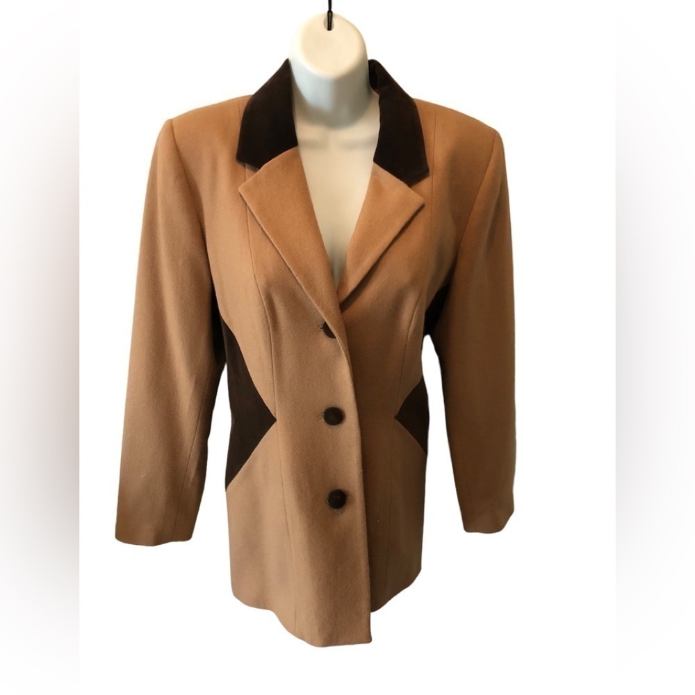 VTG 90’s Urban Wool Lined Pea Coat 10 Velvet Detail Padded Shoulder Button Up